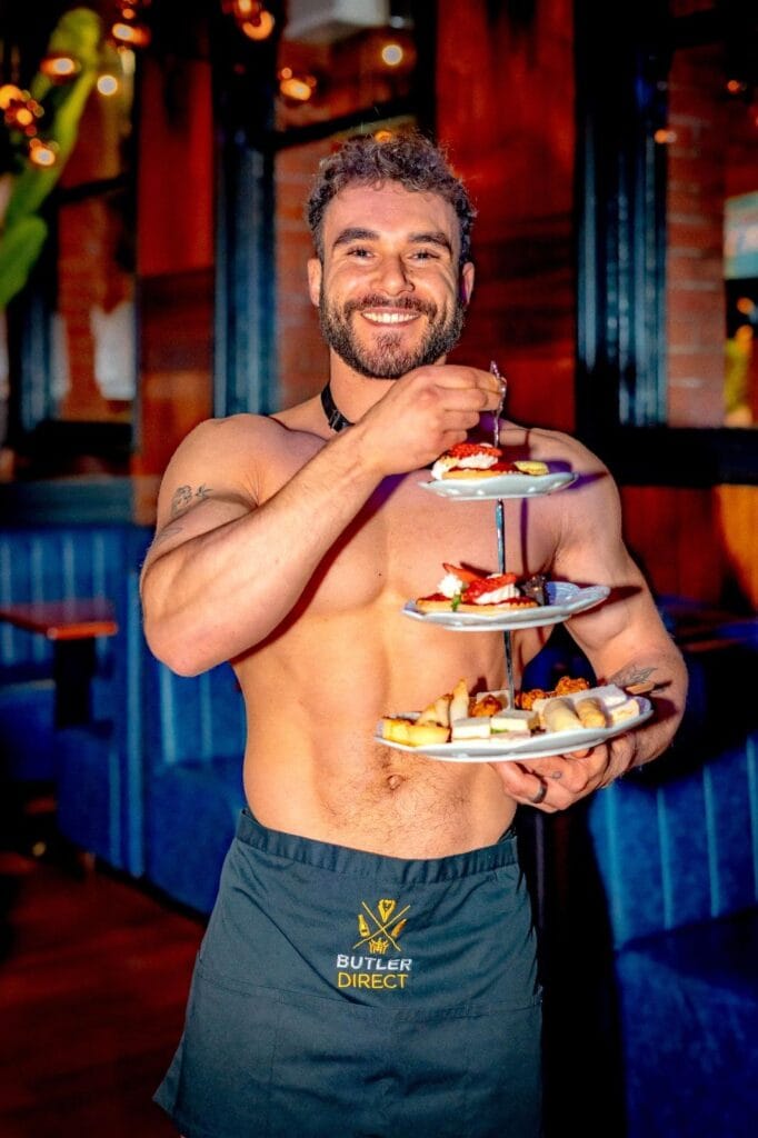 Hen party group with a butler in the buff in North Wales