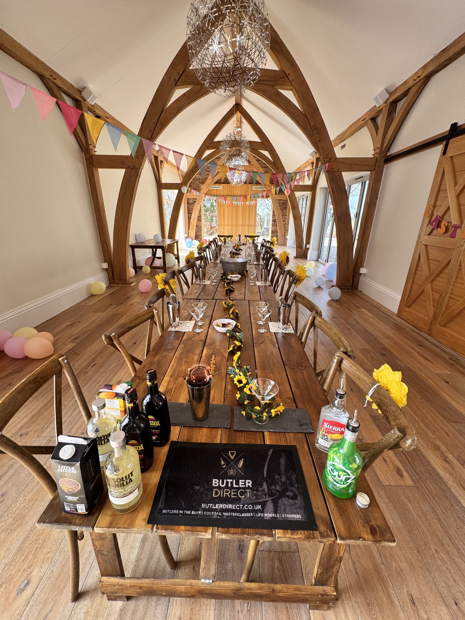 A Butler Direct cocktail masterclass set up and ready for a hen party