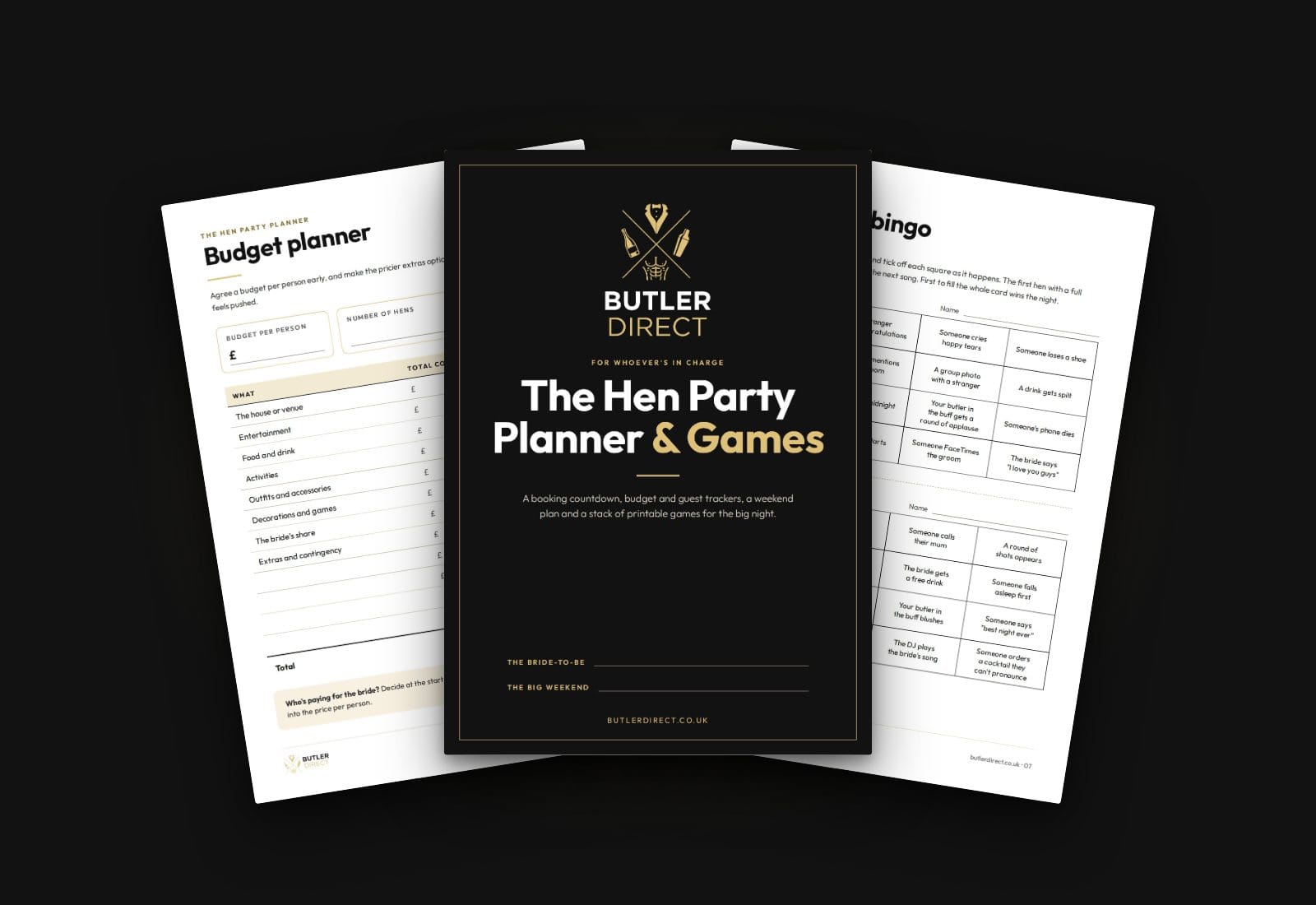 Pages from the free Butler Direct hen party planner