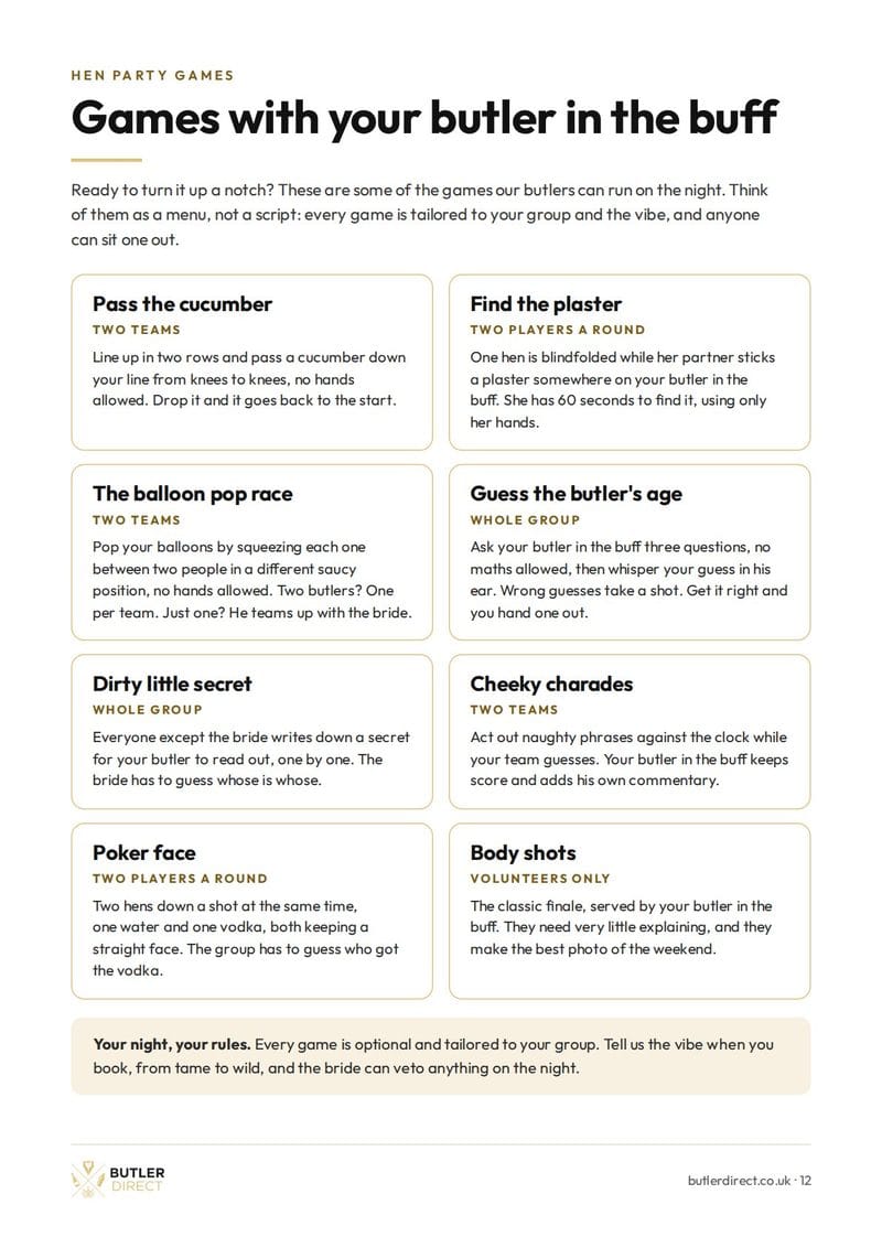 The games with your butler page of the planner