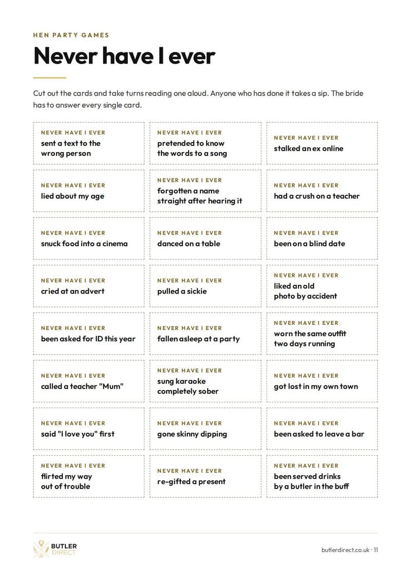 The never have I ever cards page